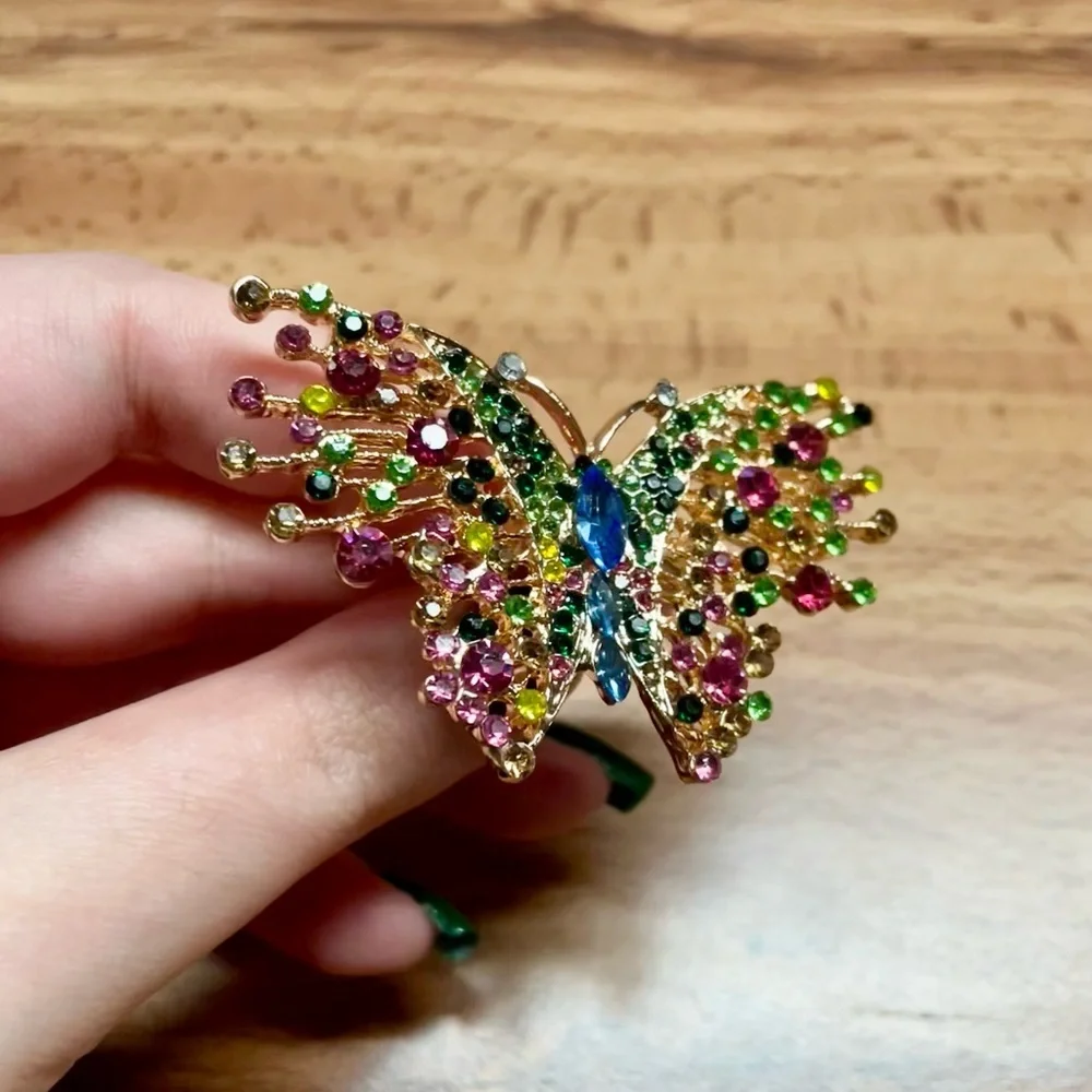 Huge Butterfly Rhinestone Statement Ring